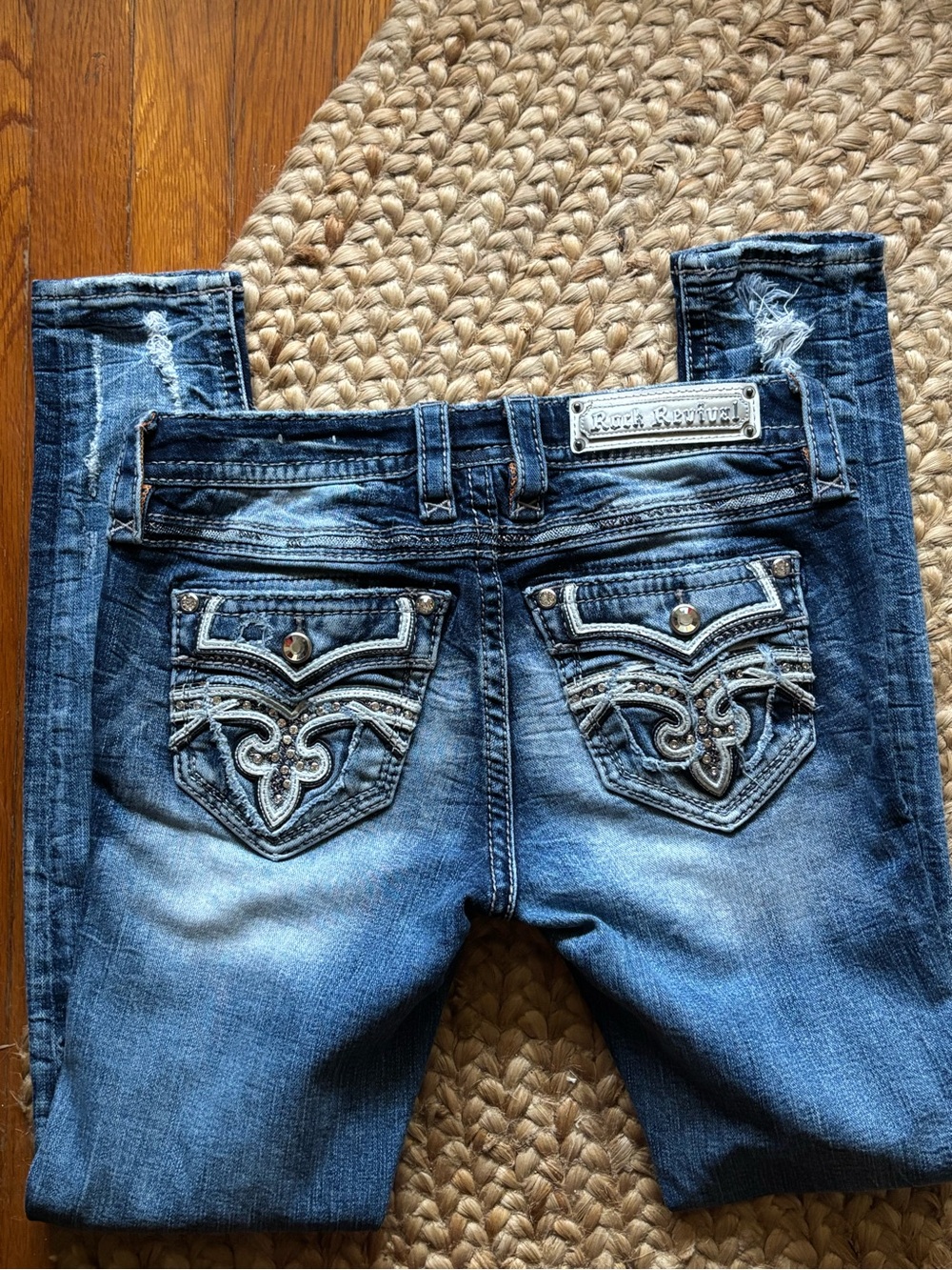 Rock Revival Distressed Blue Skinny Jeans Size 27 - Picture 3 of 14